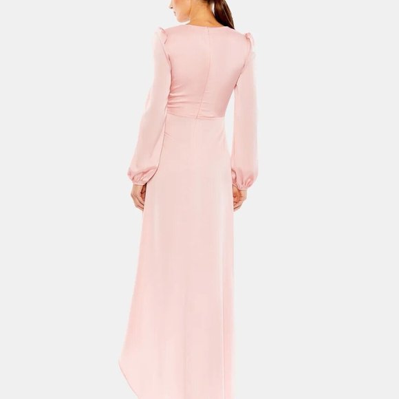 NWT MAC DUGGAL DRAPED FAUX WRAP PUFF SLEEVED HIGH LOW GOWN ROSE PINK 12 55624 - Picture 6 of 7